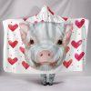 Cute Pig Head with Heart Valentine Hooded Blanket