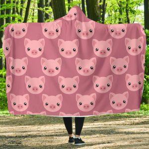 Cute Pink Pig Head Pattern Hooded Blanket