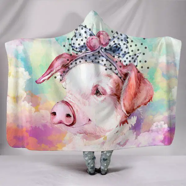 Cute Rainbow Painting Female Pigs Hooded Blanket