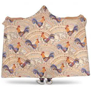 Cute Rooster Floral Pattern Hooded Blanket