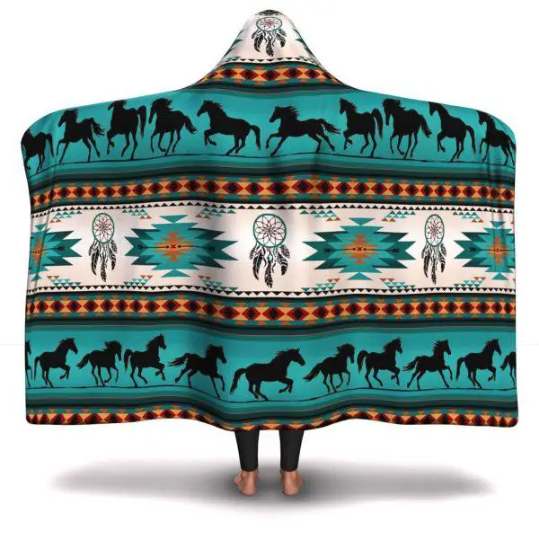 Horse Native American Pattern Hooded Blanket