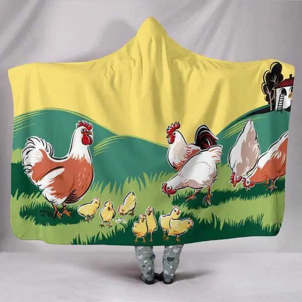 Painting Chicken Family Hooded Blanket