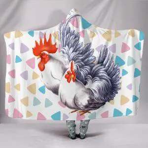Rainbow Cute Hen and Rooster Hooded Blanket