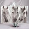 Three Arabian White Horse Head Hooded Blanket