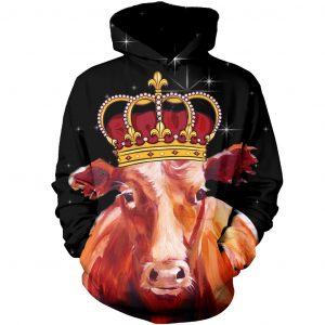 Brown Cow wearing a Crown 3D Hoodie