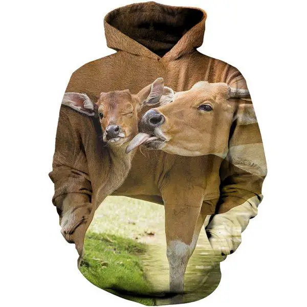 Cow Mom Kissing Her Calf 3D Hoodie