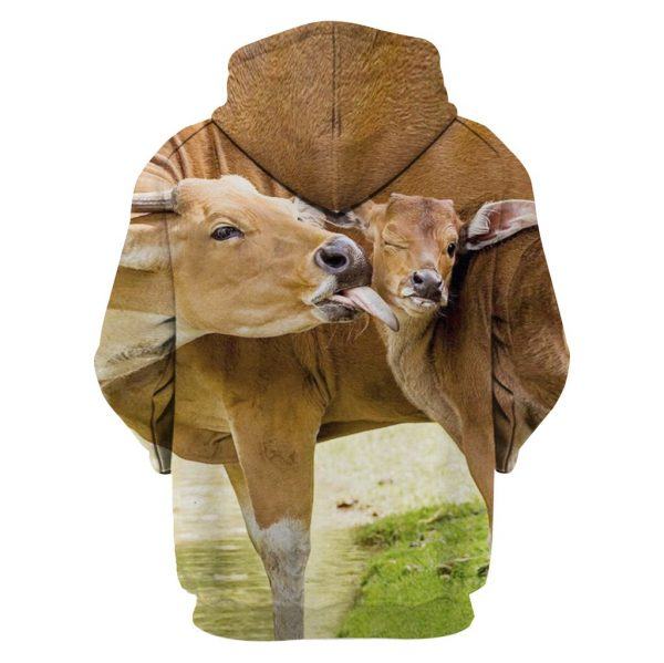 Cow Mom Kissing Her Calf 3D Hoodie back