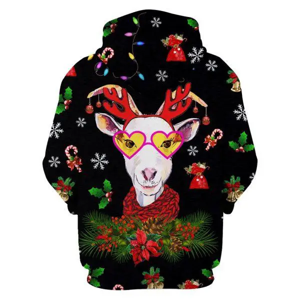 Merry Christmas Cute Goat with Reindeer 3D Hoodie back