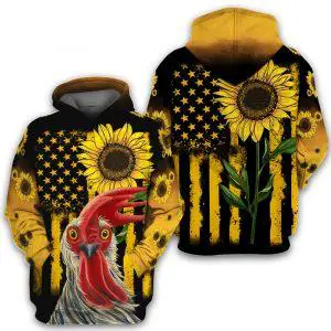 Rooster Chicken and Sunflower All Over Print 3D Hoodie