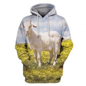 White Goat in the Field 3D All Over Print Hoodie back