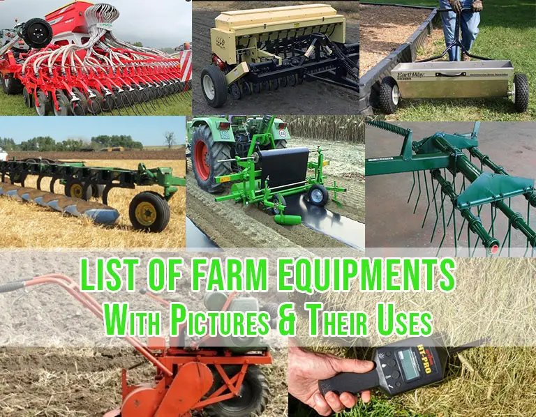 list of farm equipments with pictures and their uses