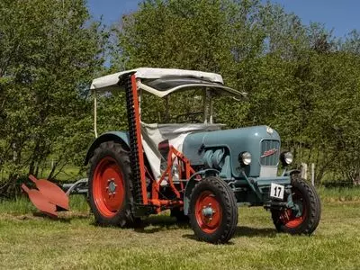 Green and red tractor