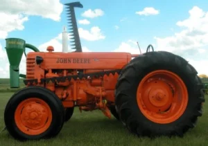 John Deere orange tractor